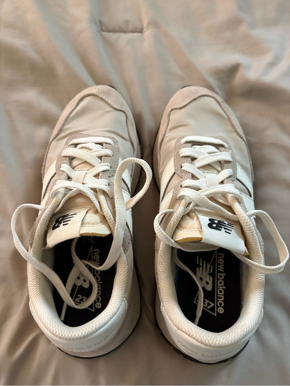 New Balance Cream and White Retro Runner Sneakers